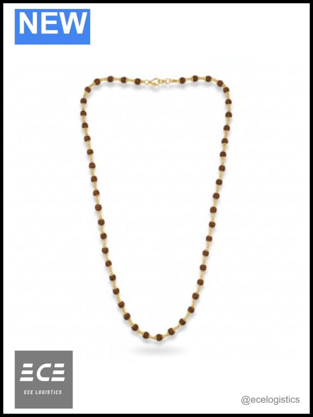 5 Mukhi Rudraksha Mala Necklace Gold Plated Chain 5mm Spiritual Prayer Beads